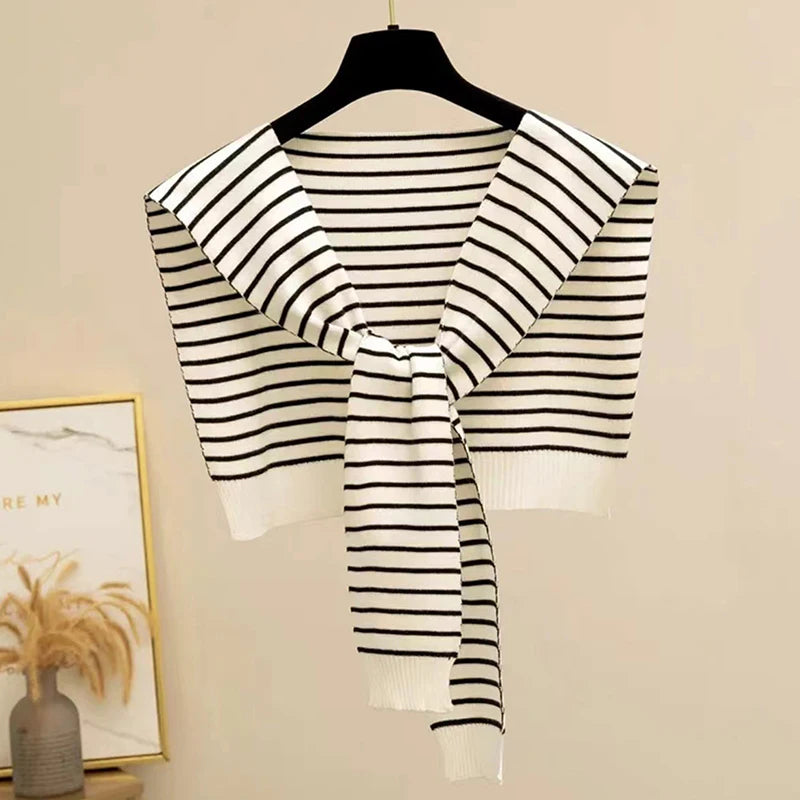 Women's Striped Knit Shrug Scarf | Warm Neck Cover & Shawl