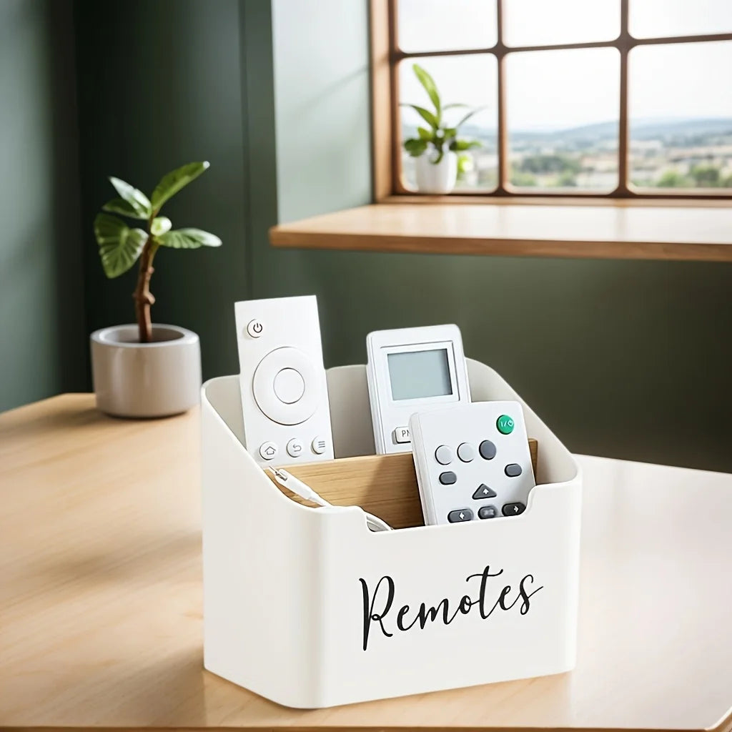 TV Remote Holder & Desk Organizer – 2-Compartment Remote Control Caddy Storage Box