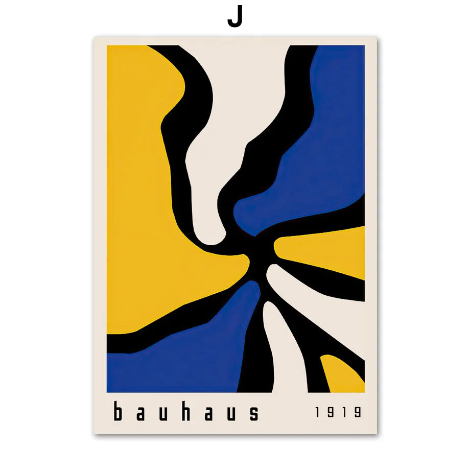 Mid Century Modern Blue Bauhaus Abstract Canvas Wall Art Print