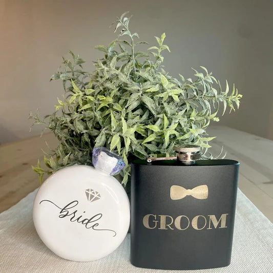 Bride groom to be Mr Mrs Flask Bachelor Bachelorette hen Party bridal shower Wedding Engagement Honeymoon travel decoration gift Peaceful Pleasures Health and Wellness