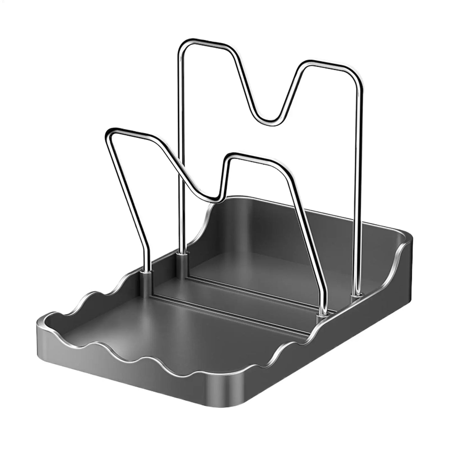 Double-Layer Pot Lid Organizer Rack with Drip Tray – Kitchen Storage