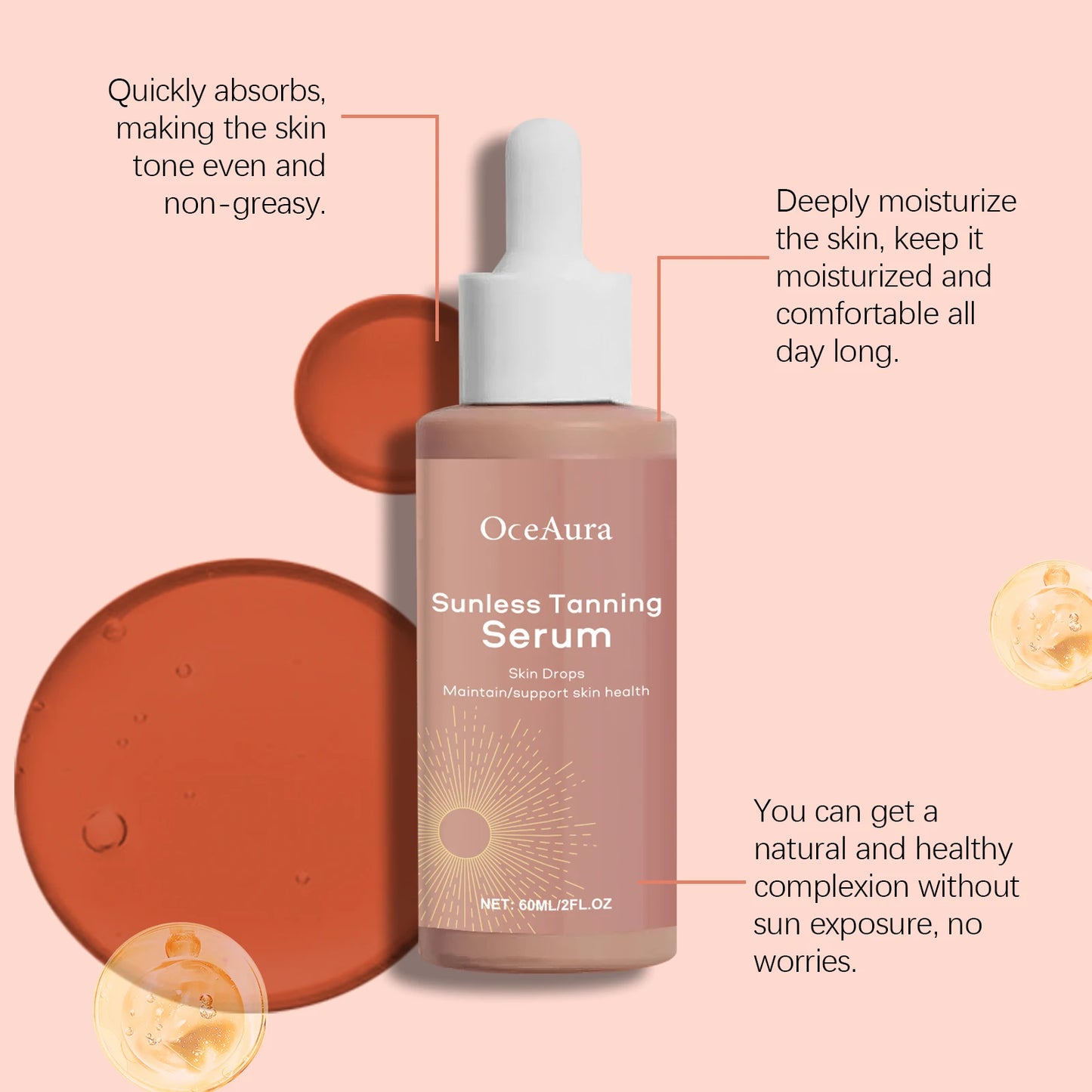 OceAura Sunless Self-Tanning Serum 60ml | Bronzer & Moisturizer