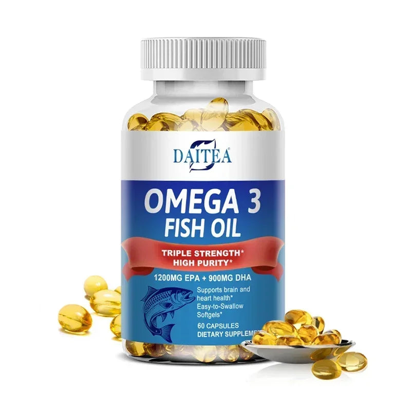 Daitea Triple Strength Omega 3 Fish Oil - Fish Oil Supplement with EPA & DHA Fatty Acids Premium Wild Caught, 30/60/120 Capsules Peaceful Pleasures Health and Wellness 60 count-1 bottle
