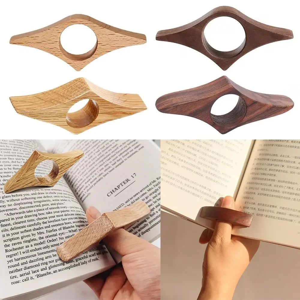 Solid Wood Book Presser Reading Press Page Finger Ring One Hand