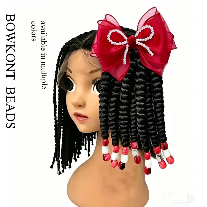 2pcs Toddler Girls Braided Wig Hair Extensions, Beaded Elastic Ponytail Holders,Organza Pearl Bow Clip, Princess Hair Ornaments Peaceful Pleasures Health and Wellness