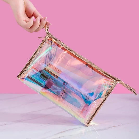 Clear PVC Laser Cosmetic Bag – Transparent Mini Makeup Pouch Cosmetic Bag Peaceful Pleasures Health and Wellness