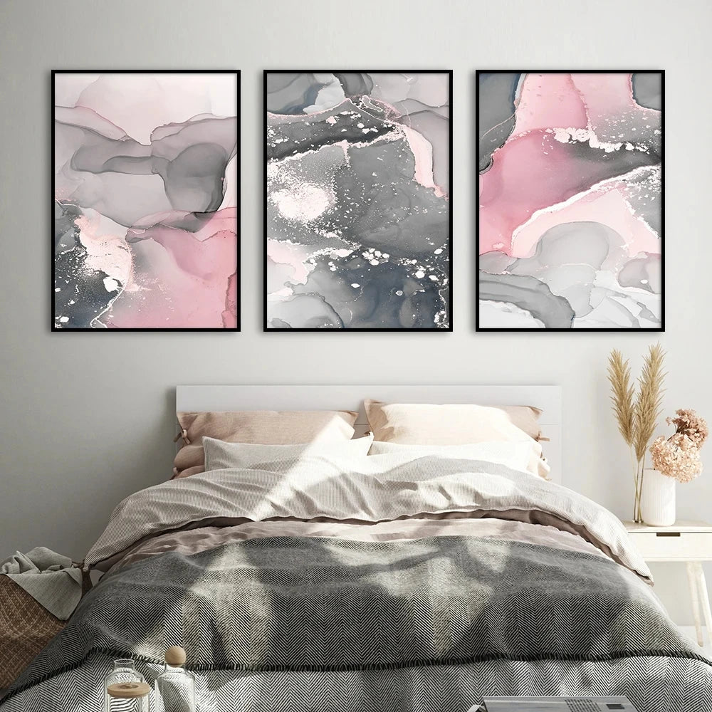 1pc frameless Canvas painting Scandinavian Abstract Pink Grey Marble Posters Prints Canvas Painting Wall Art Pictures Nordic Peaceful Pleasures Health and Wellness