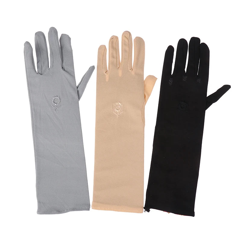 31cm Medium Long Embroidered Gloves Women Sunscreen Driving Gloves Stretch Anti-UV Breathable Glove Spring Summer Thin Gloves Peaceful Pleasures Health and Wellness