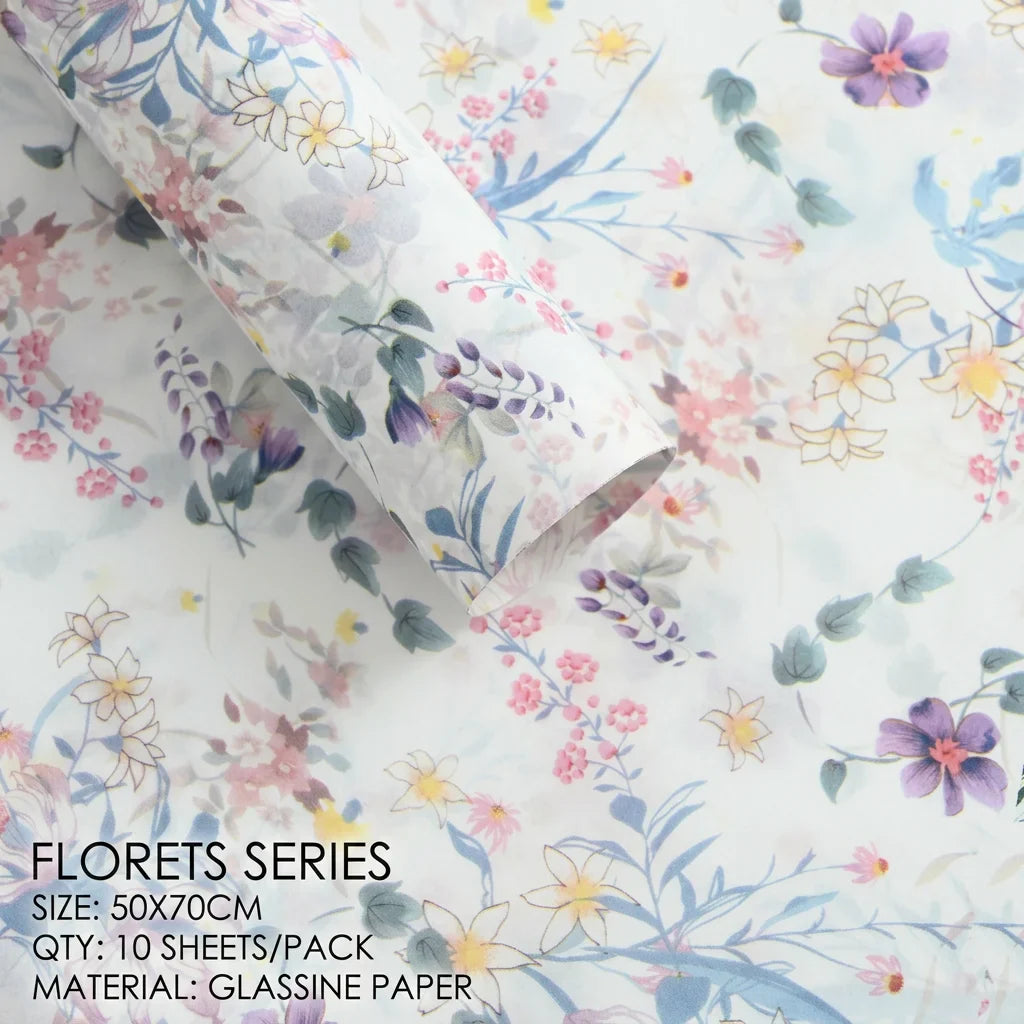 10-Sheet Vintage Floral Tissue Paper for Bouquets & Gift Wrap
