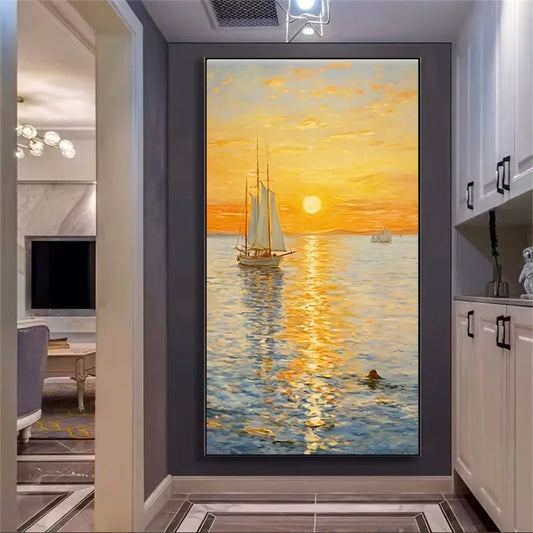 Smooth Sailing Cream Style of Sunrise on The Sea, Simple and Abstract, Texture Abstract Scenery, Perfect Home Decor Frameless Peaceful Pleasures Health and Wellness