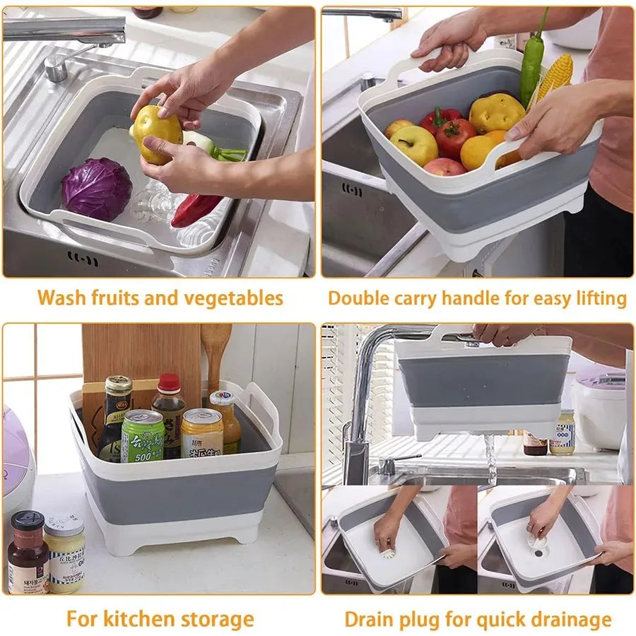 9 Liter Collapsible Plastic Vegetable Wash Basin with Drain Plug for Dish Storage, Vegetable and Fruit Washing, Chill Bucket Peaceful Pleasures Health and Wellness