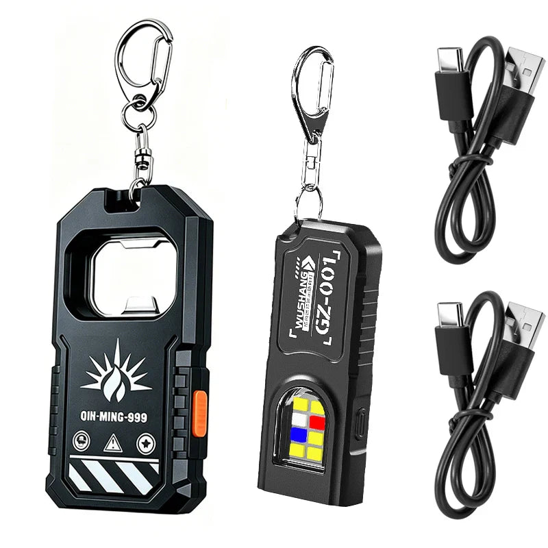 COB LED Keychain Flashlight USB-C Rechargeable + Bottle Opener