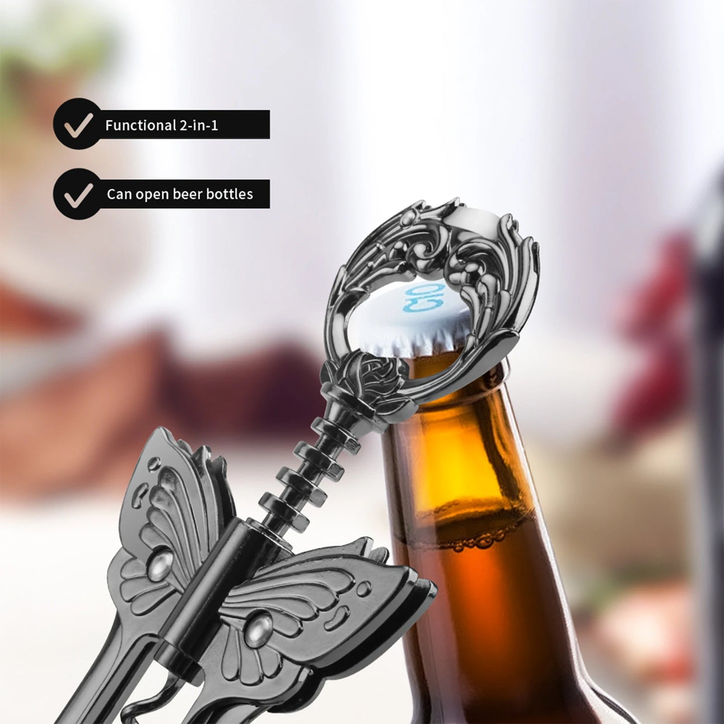 Gold Wine Beer Opener with Foil Knife Free Shipping Butterfly Bottle Opener Bat Wine Corkscrew Gunmetal Plated Level Corks Pull Peaceful Pleasures Health and Wellness