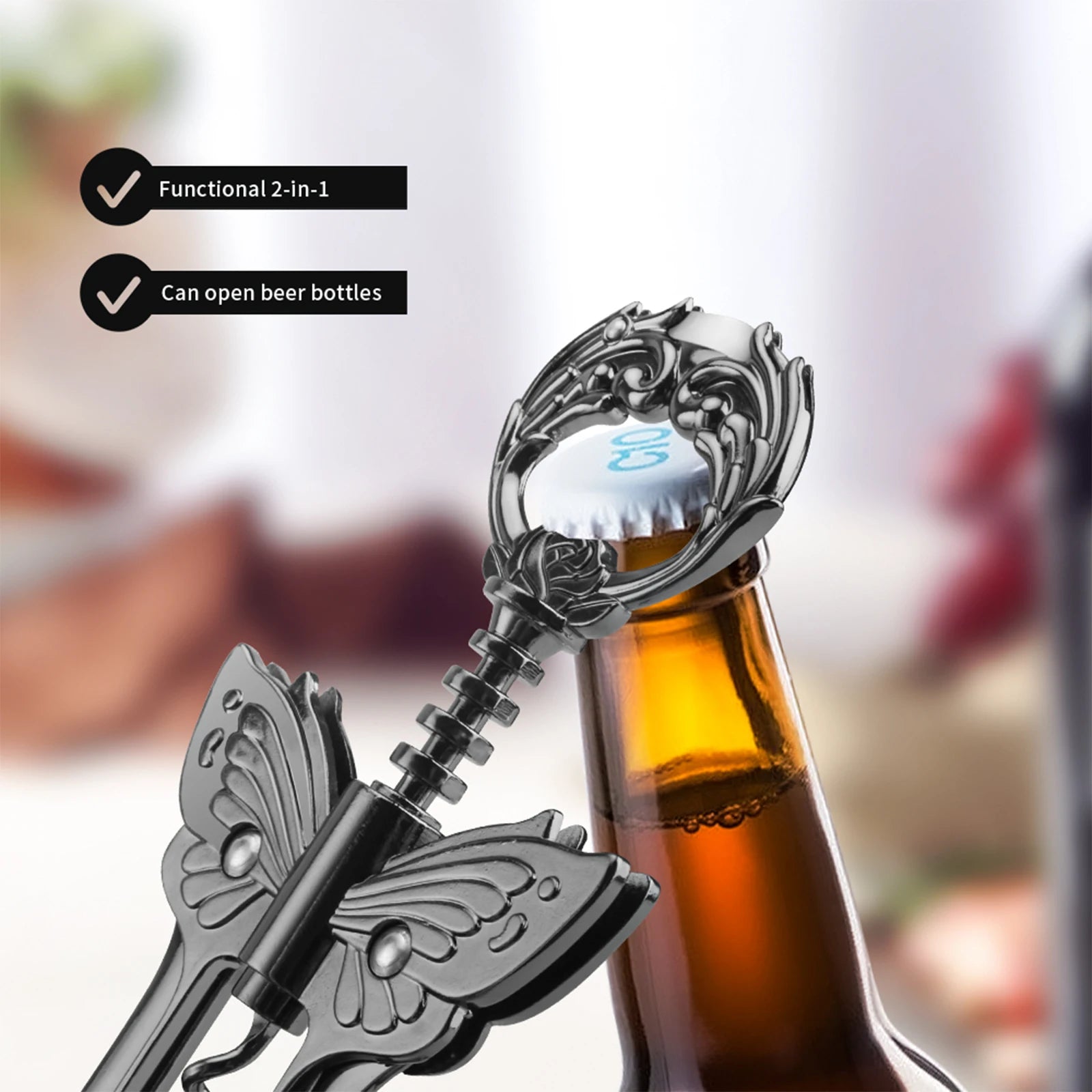 Gold Wine Beer Opener with Foil Knife Free Shipping Butterfly Bottle Opener Bat Wine Corkscrew Gunmetal Plated Level Corks Pull Peaceful Pleasures Health and Wellness