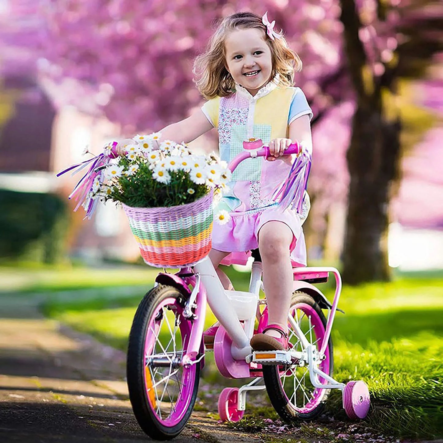 Kid Front Handlebar Bike Basket Vintage Rainbow Color Front Bicycle Basket Suitable for Most Type of Bikes Peaceful Pleasures Health and Wellness