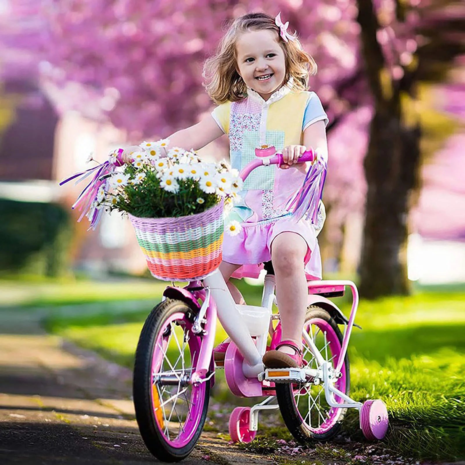 Kid Front Handlebar Bike Basket Vintage Rainbow Color Front Bicycle Basket Suitable for Most Type of Bikes Peaceful Pleasures Health and Wellness