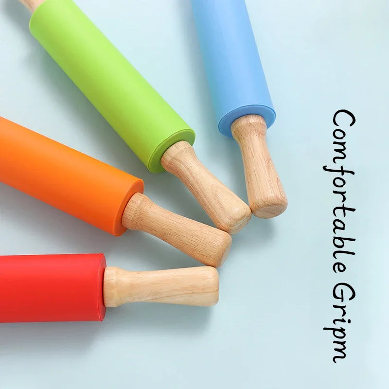 Non-Stick Silicone Rolling Pin – 3 Sizes | Wooden Handle