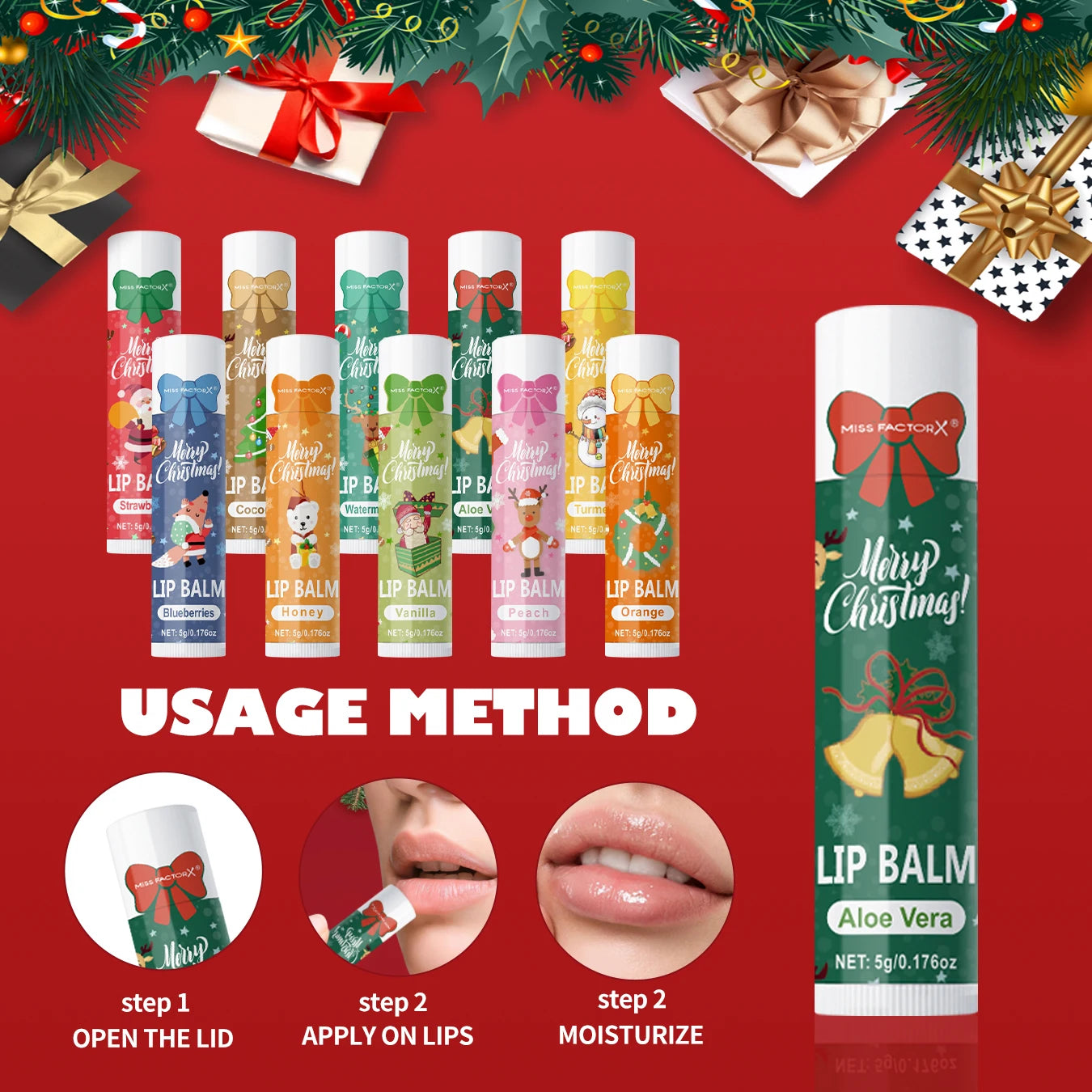 90 pieces/box 10 scented lipstick set Christmas set Moisturizing lips deep moisturizing Christmas gift Peaceful Pleasures Health and Wellness