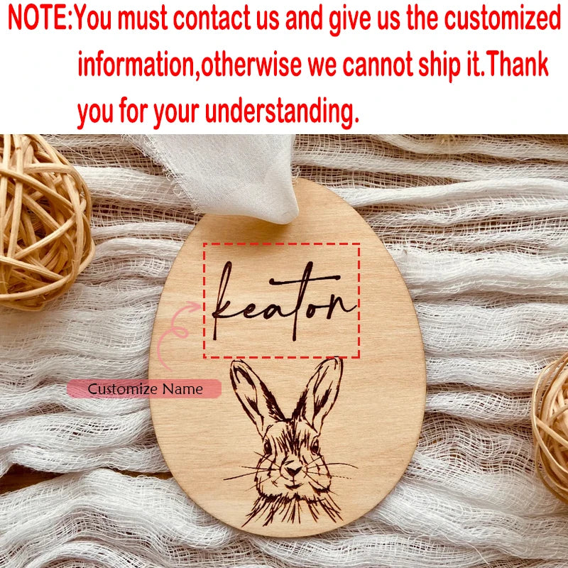 Personalized Wood Name Tag Easter Basket Kids | Egg Hunt Easter Basket Accessory Peaceful Pleasures Health and Wellness custom C 6CM 1pcs