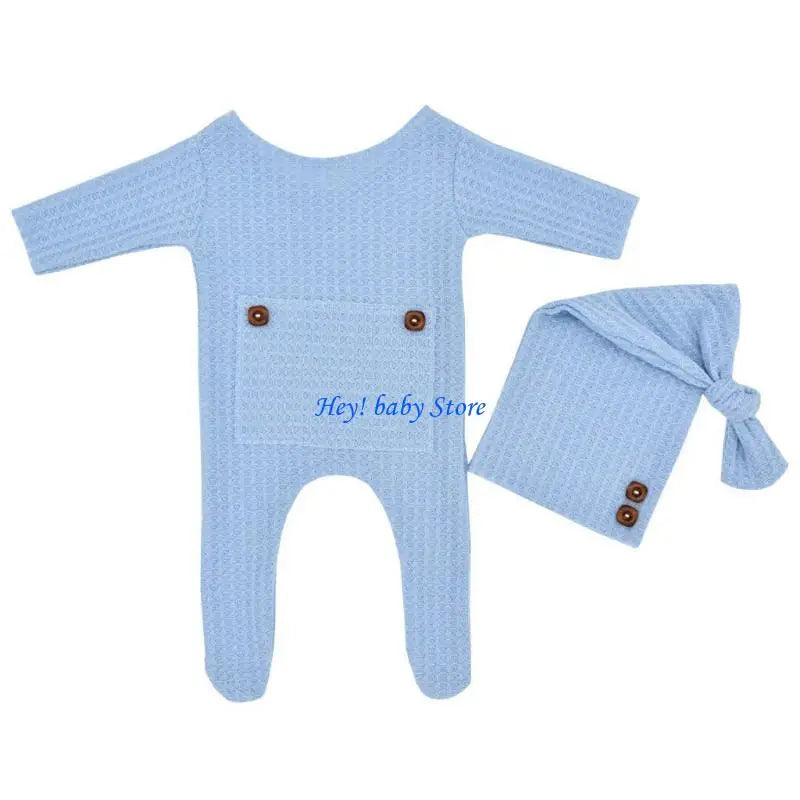 Newborn Knitted Romper & Turban Hat Set | Baby Photo Prop