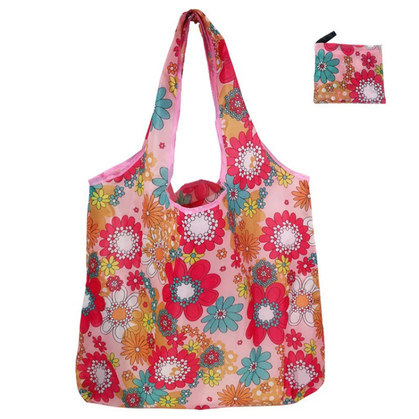 Portable Reusable Grocery Bags Strong Load-bearing Capacity Eco-friendly Bags for Trip or Shopping Fruit Holder Peaceful Pleasures Health and Wellness Pink flowers