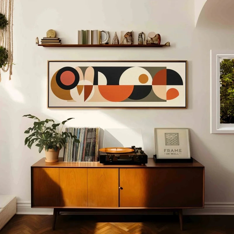 Mid Century Modern Wall Art Unframed, Earthy Colors Panoramic Modern Wall Art, Horizontal Geometric Wall Art, Above Bed Decor Peaceful Pleasures Health and Wellness