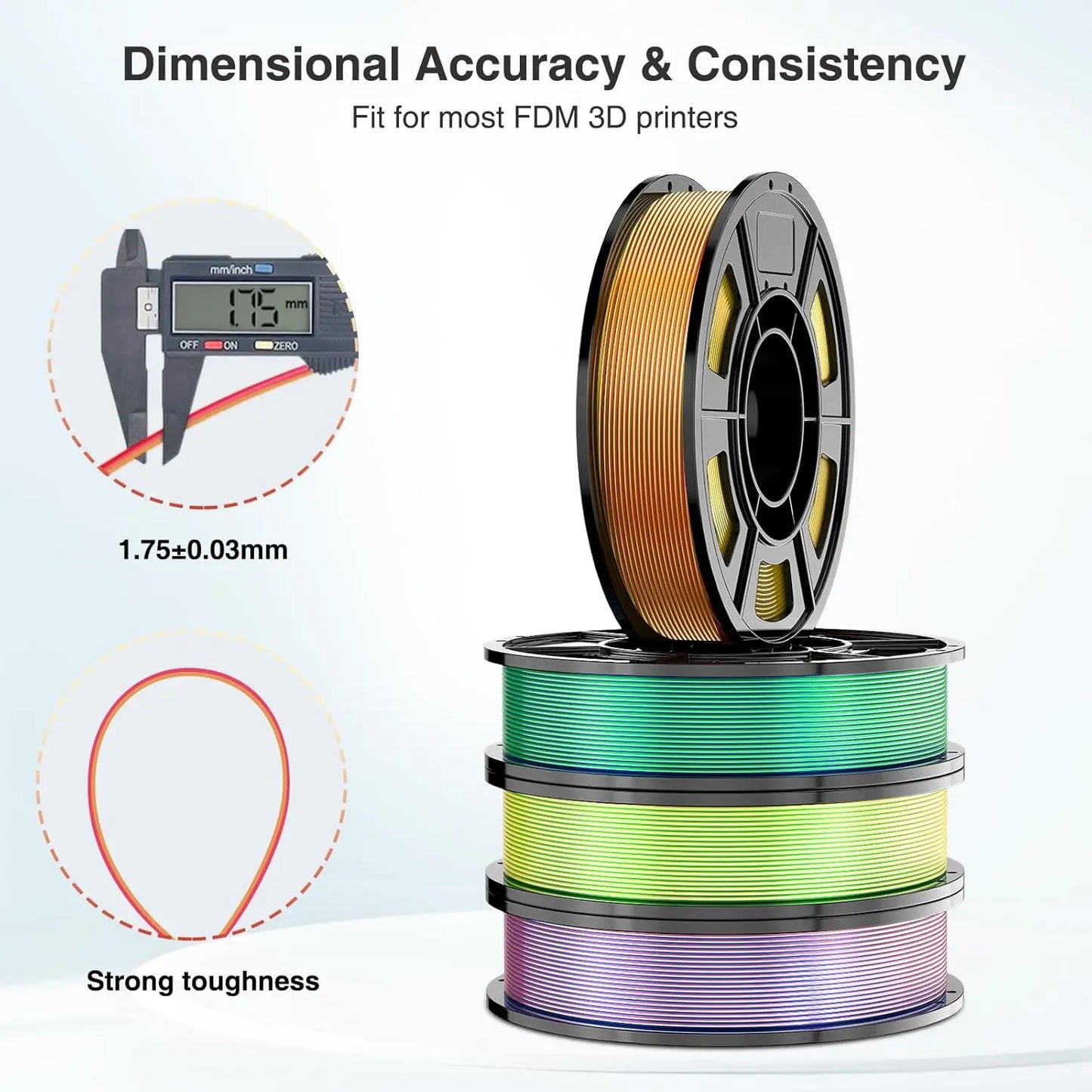 Dual-Color Shiny PLA Filament 1.75mm | 4 Colors, 200g–1kg