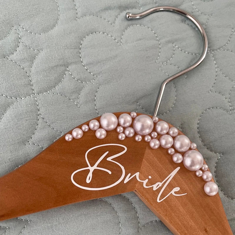 Bride Engraved Wooden Pearl Wedding Dress Hanger | Bridal Gift Bridal Dress Hanger Peaceful Pleasures Health and Wellness A 1pcs