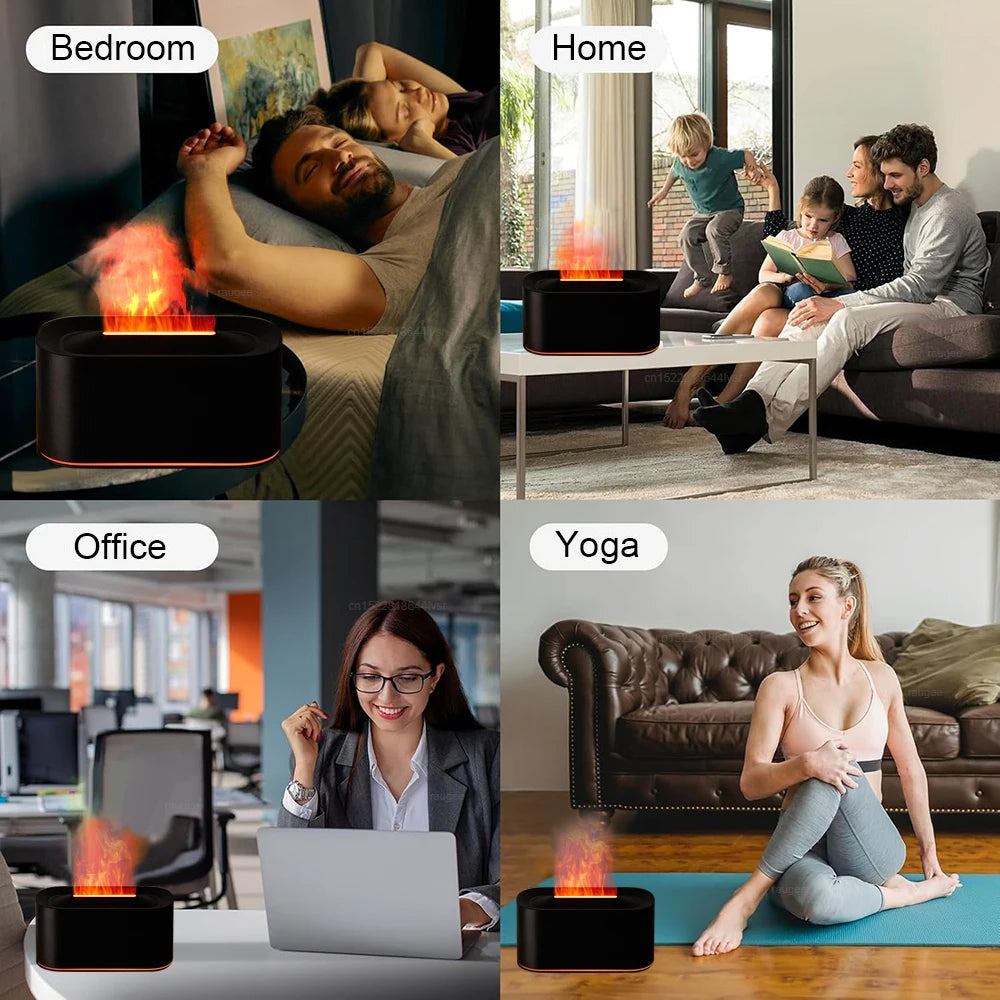 Air Aroma Humidifier USB Desktop Flame Humidifier for Home Mini Air Humidifier Fragrance Essential Oil Diffuser with Night Light Peaceful Pleasures Health and Wellness