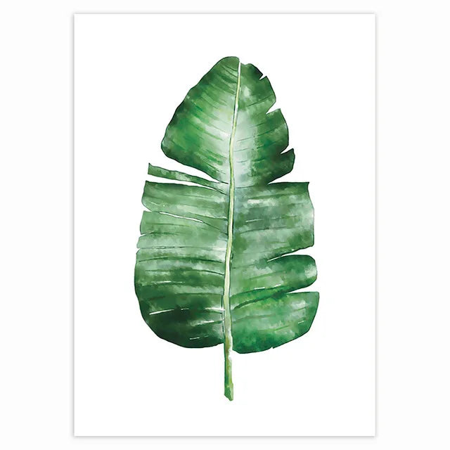 Tropical Nordic Green Leaves Canvas Wall Art | Botanical Print