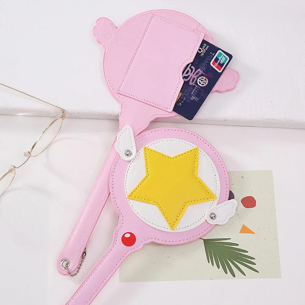 Pink Magic Wand Prop Card Holder Cute Girl Wing Bus Subway Long