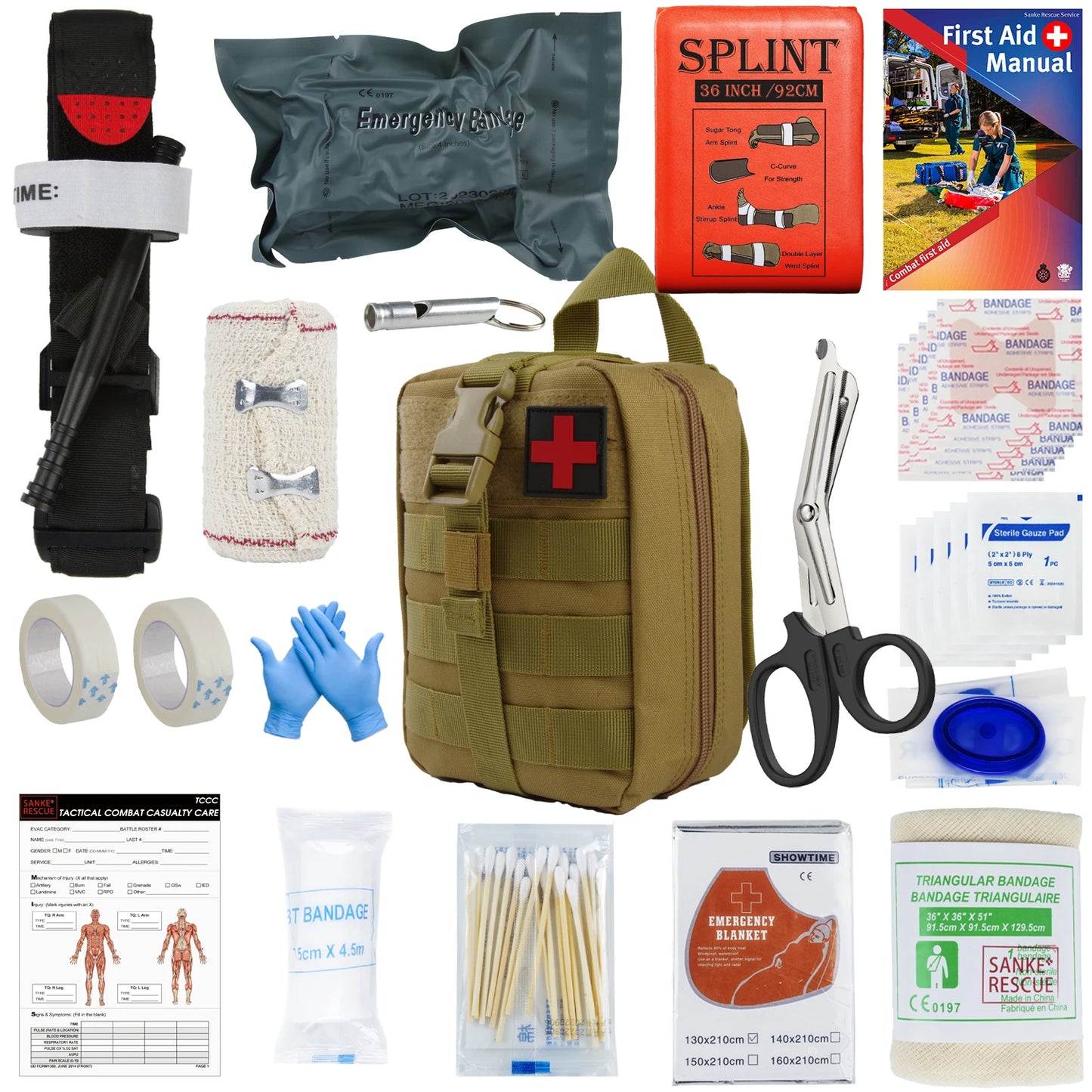First Aid Kit Outdoor Survival Gear Molle Bag Medical Emergency IFAK Airway Military Tactical Tourniquet Bleeding Israel Bandage Peaceful Pleasures Health and Wellness Kahki IFAK-D