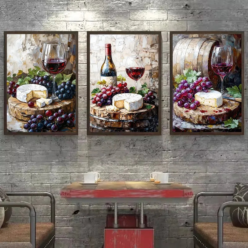 Watercolor Wine Cheese Olive Oil Kitchen Food Painting Rustic Artwork Aesthetic Canvas Poster Wall Pictures Home Farmhouse Decor Peaceful Pleasures Health and Wellness