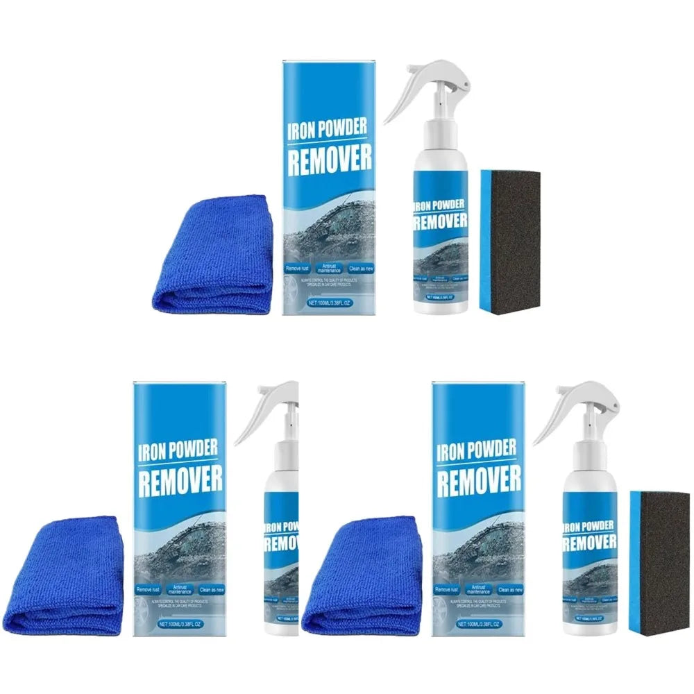 Car Deep Cleaning Supplies Remove Rust Spots Dirt Spray Tools Car Metal Surface Iron Powder Rust Removal Spray Decontamination Peaceful Pleasures Health and Wellness 3pcs 100ml