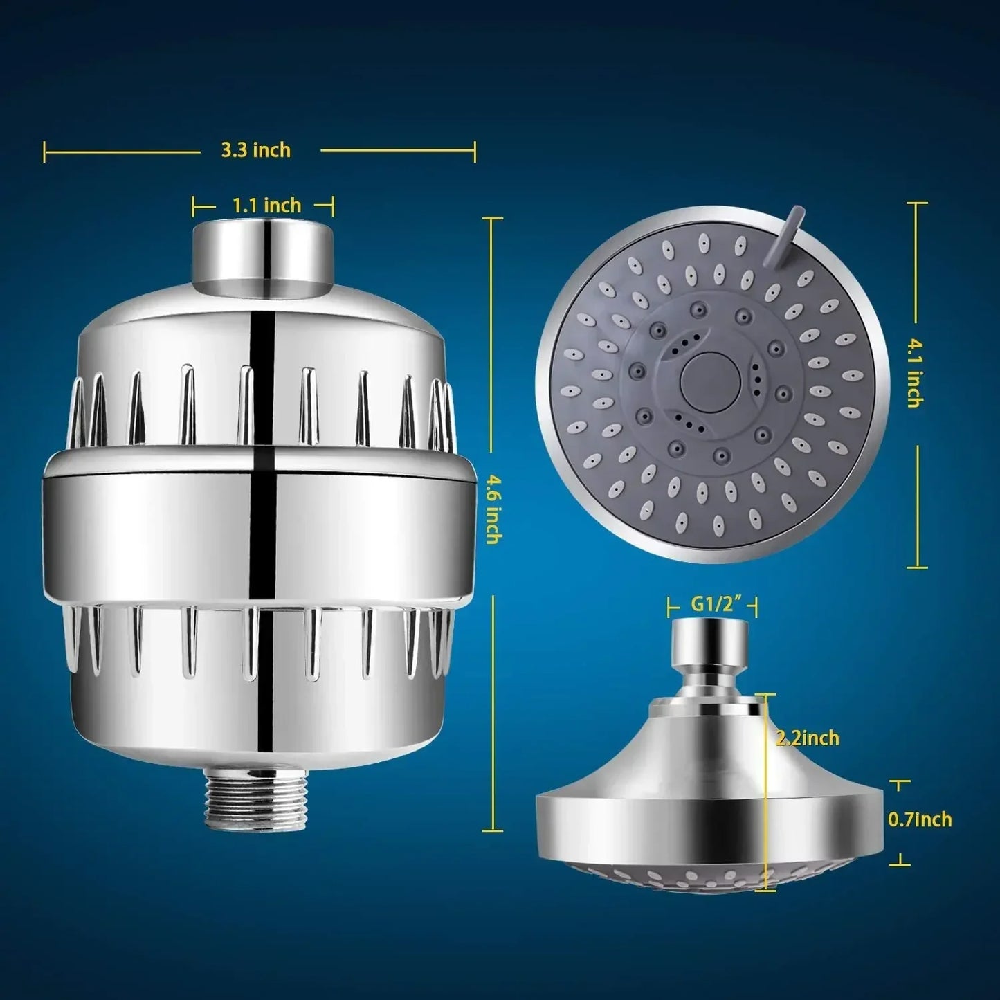 Filtered High-Pressure Shower Head with Water Filter | GFER