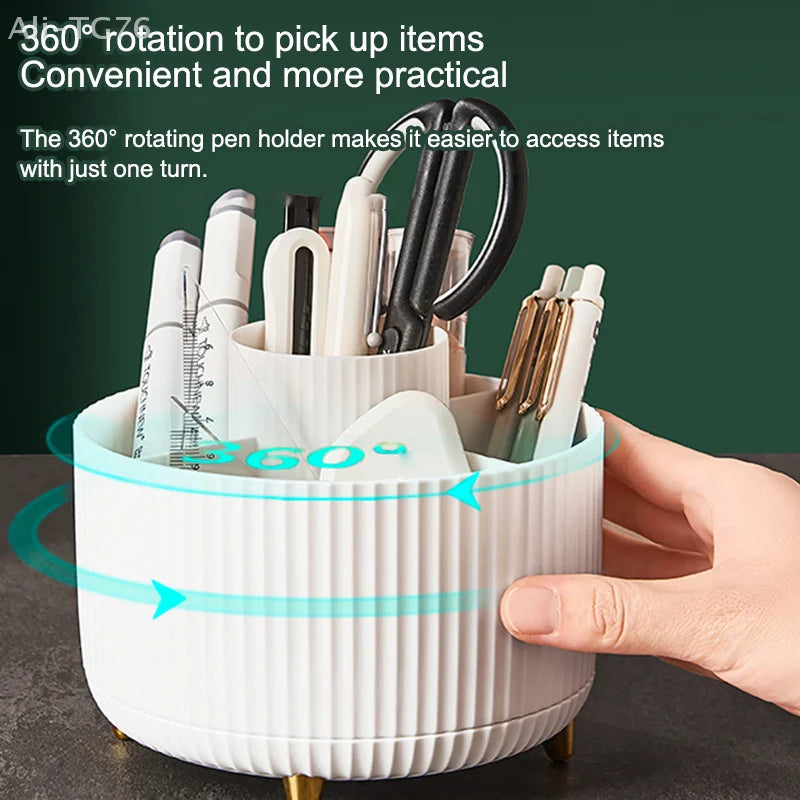 360° Rotating 5-Slot Makeup Brush Holder & Desk Organizer