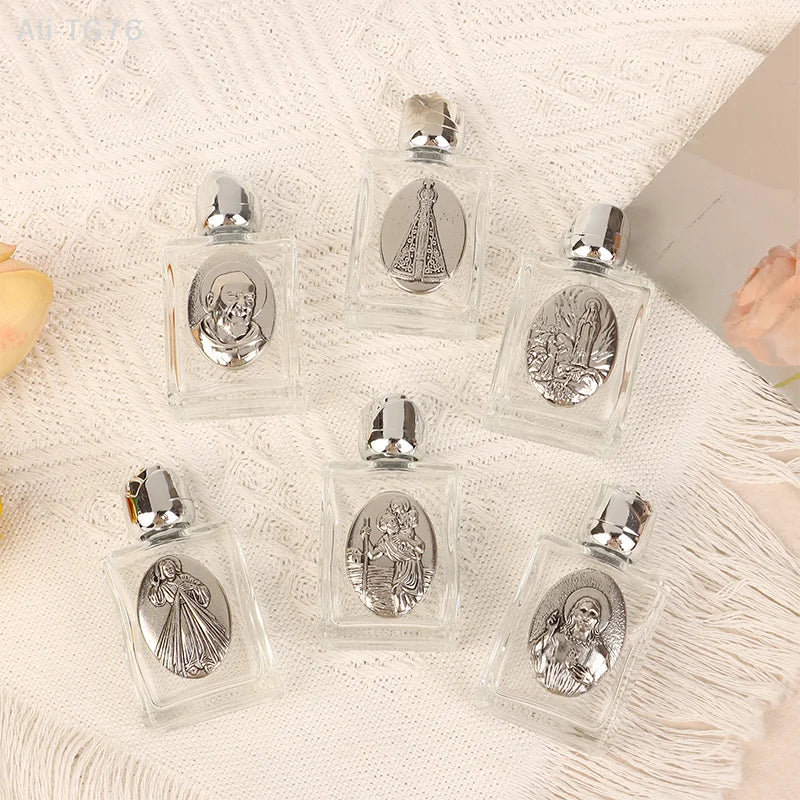 Glass Holy Water Bottle – Christian Cross & Virgin Design | 12 Styles