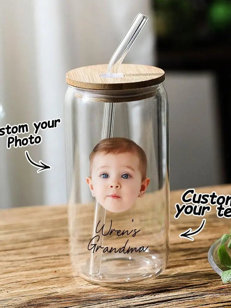 Custom Face Text Tumbler Straw Water Cup Personalized Photo Cup with Lid and Straw Multi Faces Optional Creative Gift for Mom Peaceful Pleasures Health and Wellness 1 face 500ml