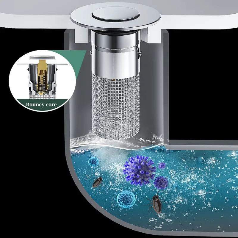 Stainless Steel Pop-Up Drain Stopper | Hair Catcher & Odor Guard