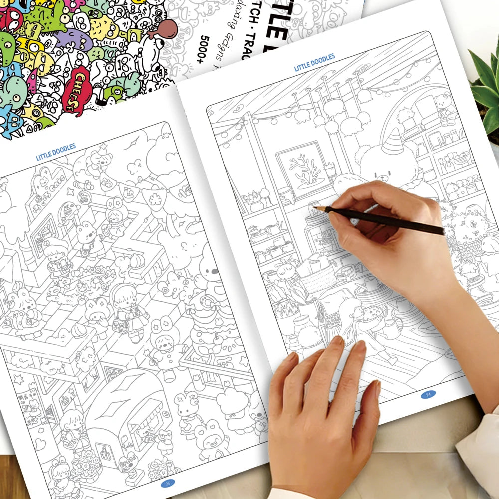 Little Doodles Coloring Tracing Book 32 Pages Relaxing Sketch Trace