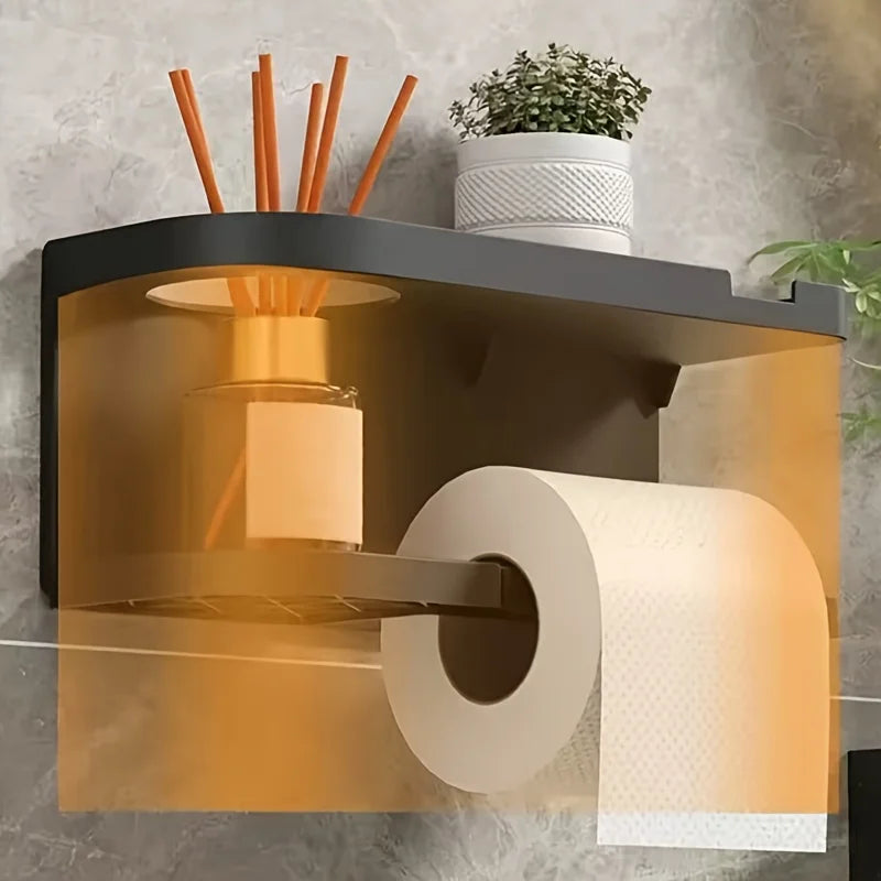 Wall-Mounted Toilet Paper Holder with Shelf & Drawer