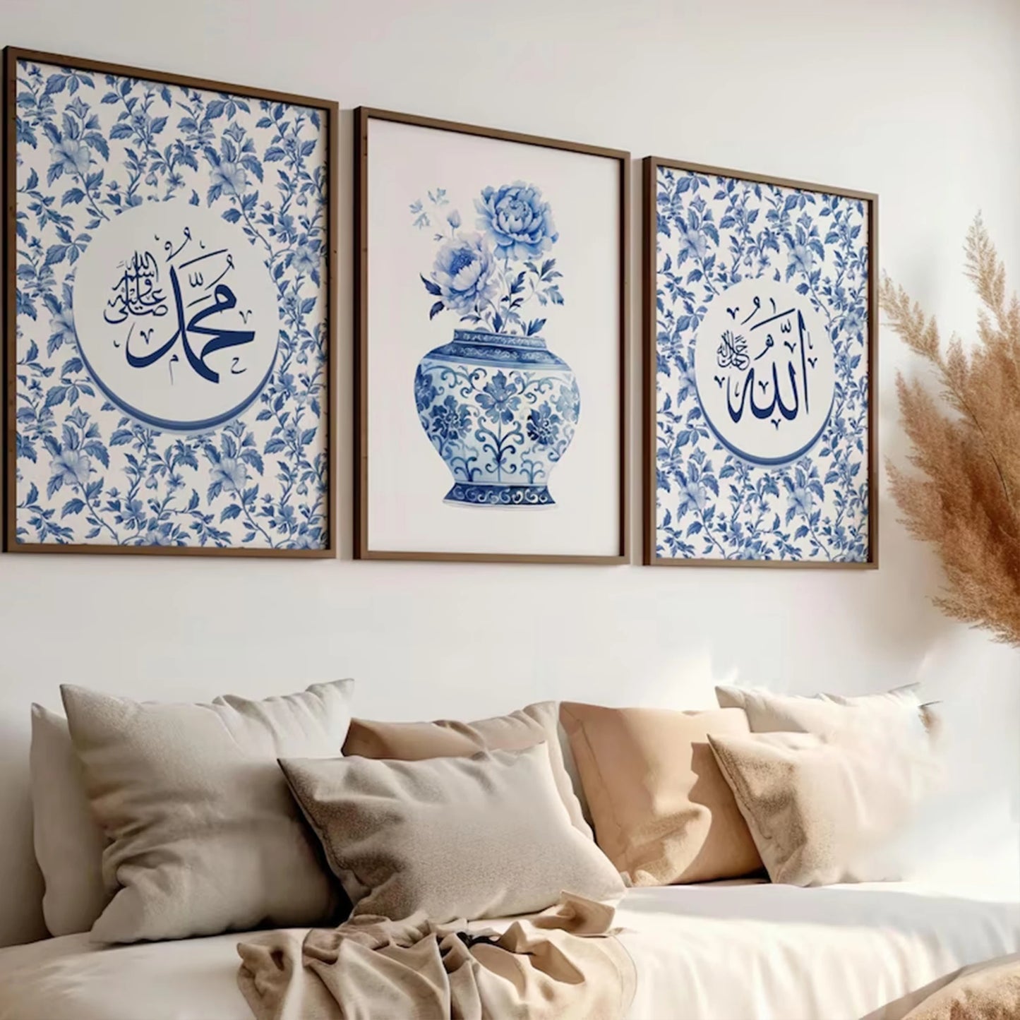 3-Piece Islamic Calligraphy Blue Eid Canvas Wall Art Print Set