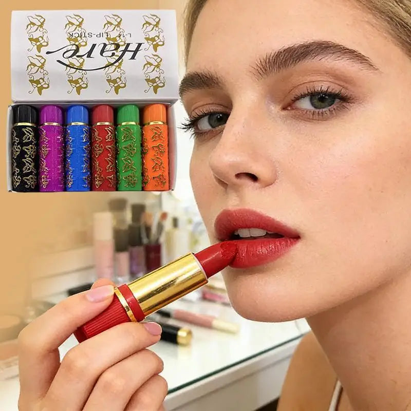 6-Color Mood-Changing Matte Lipstick Set – Velvet & Moisturizing