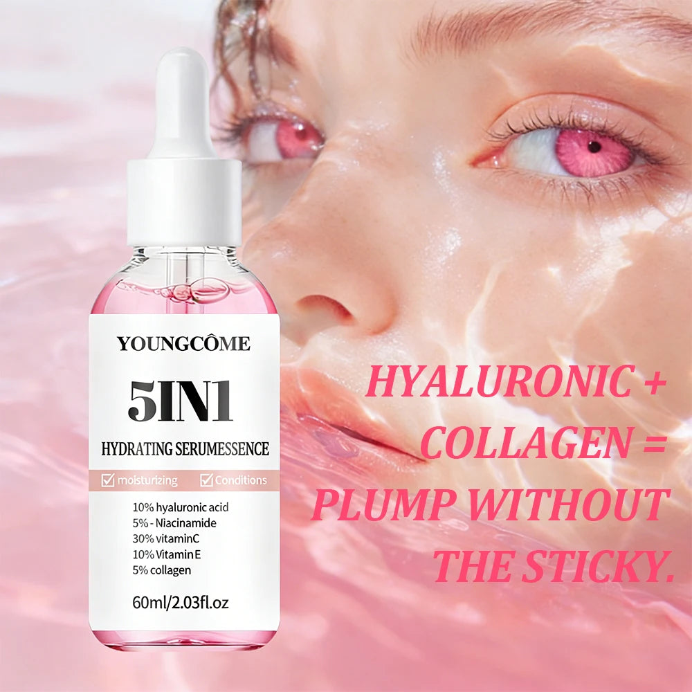 5-in-1 Hyaluronic Acid Face Serum, Infused with Vitamin C, Vitamin E & Collagen, Brighter Daily Moisturizing Essence for Soft Peaceful Pleasures Health and Wellness