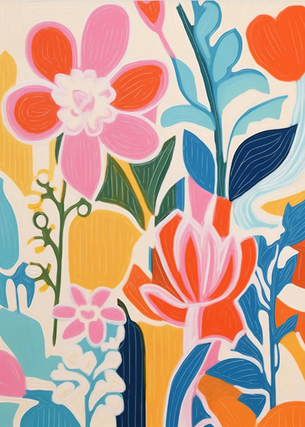 Gouache Wildflower Botanical Canvas Wall Art | Spring Floral Print