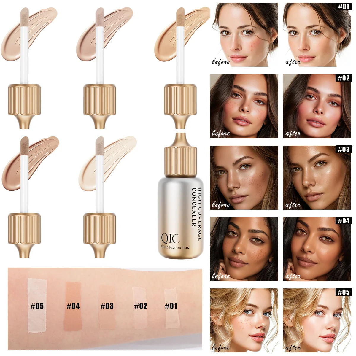 QIC Liquid Concealer – Full Coverage, Moisturizing & Waterproof