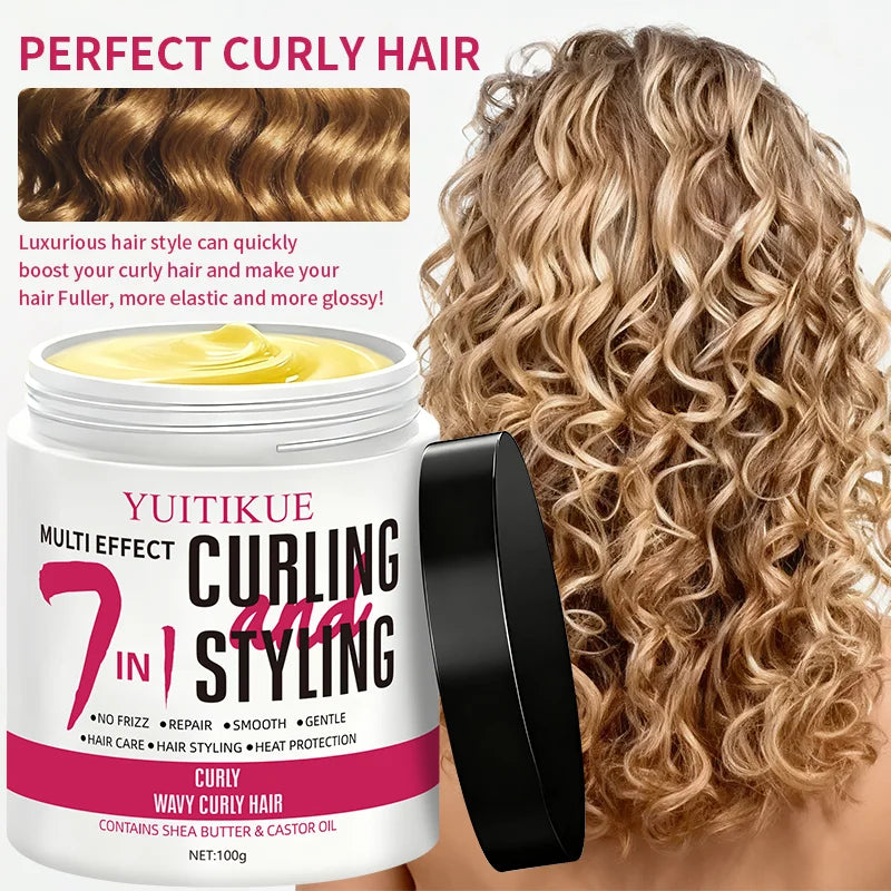 YUITIKUE 7-in-1 Curling Cream 100g - Defines Curls, Eliminates Frizz, Adds Shine & Heat Protection, with Shea & Castor Oil Peaceful Pleasures Health and Wellness