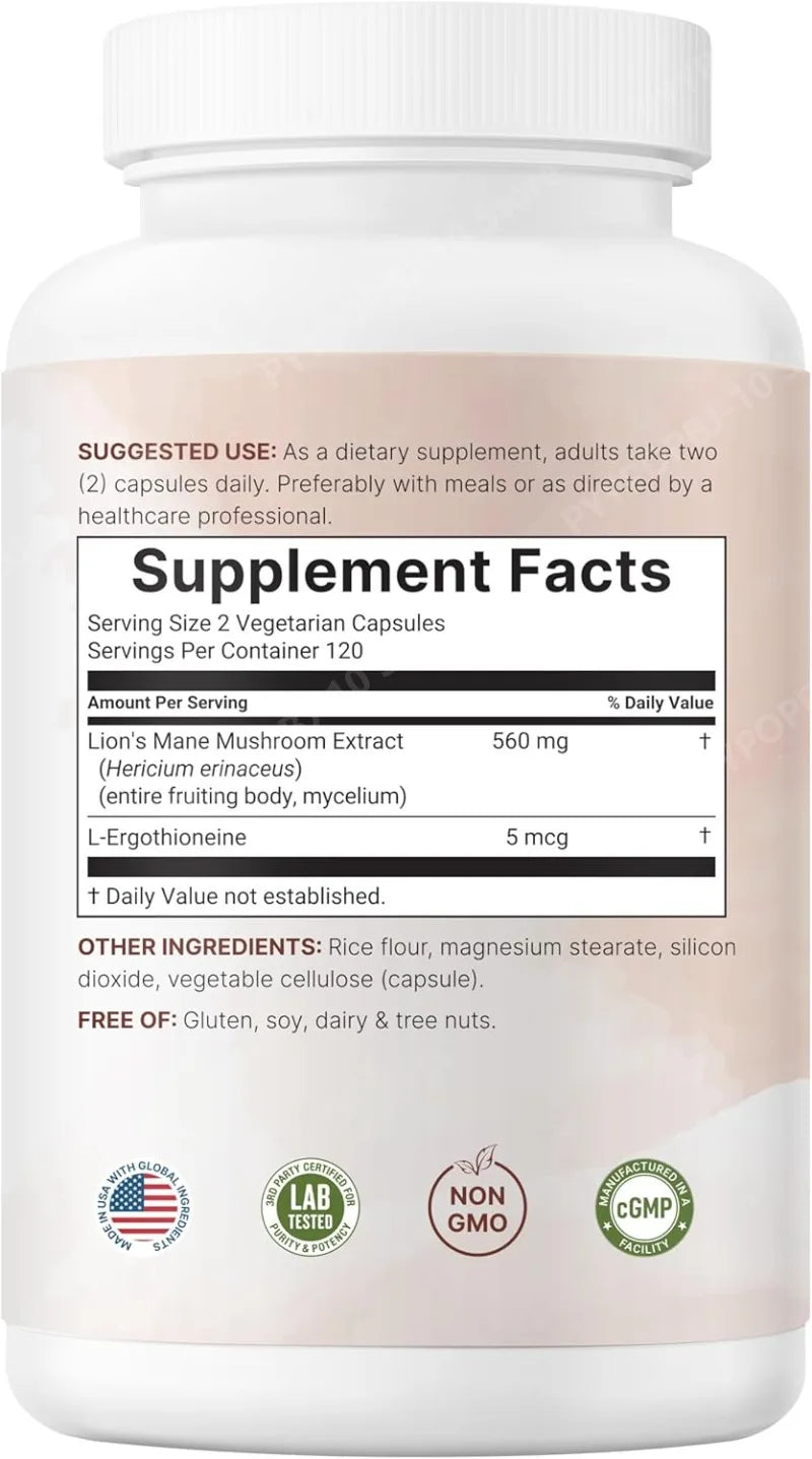 Lion's Mane Mushroom Extract 8400mg + L-Ergothioneine 240 Caps