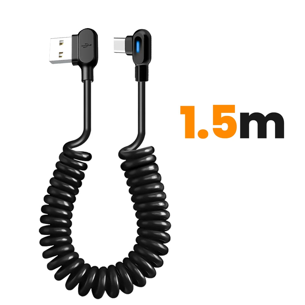 6A Fast Charging Coiled USB C Cable Dual Elbow Retractable Spring Type C Data Cord 1.5M Stretchable for iPhone Samsung Xiaomi Peaceful Pleasures Health and Wellness A-C 1.5m