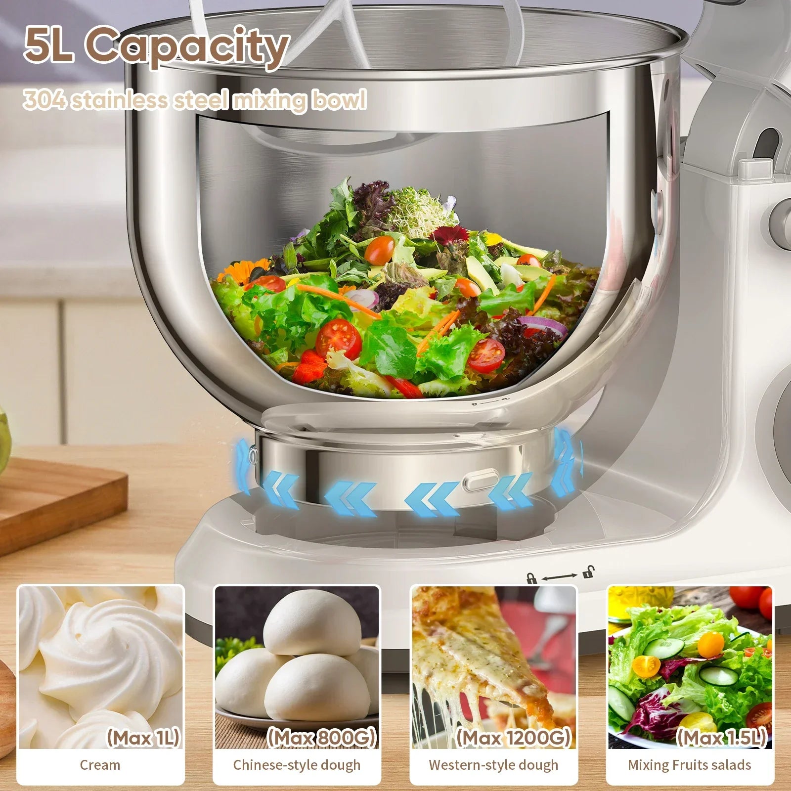 BioloMix 1200W Stand Mixer – 11-Speed, OLED Touch, Tilt-Head, 5L Stand Mixer BioloMix